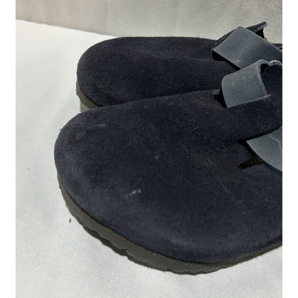 Birkenstock Clogs Ladies Size 11 Mens 9 Black Suede Slip on Adjustable Strap - Picture 2 of 9